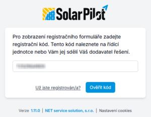 Zadání registračního kódu z řídící jednotky