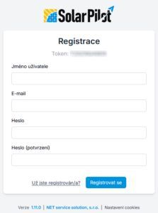 Zadání registračních údajů uživatele