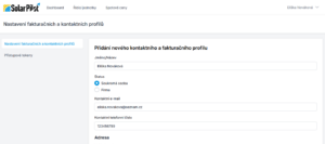 Vyplnění kontaktního a fakturačního profilu