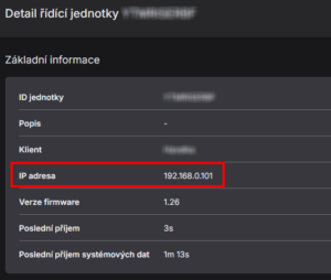 Proklik do lokálního dashboardu z detailu řídící jednotky