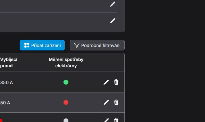 Možnost zapnout/vypnout nastavení měření spotřeby elektrárny přímo z přehledu zařízení