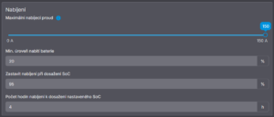 Rozšířená sekce nastavení nabíjení u specifických střídačů (Deye, Fronius a Solax)