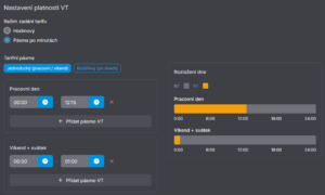Nastavení časových intervalů platnosti VT v jednoduchém režimu