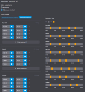 Nastavení časových intervalů platnosti VT v rozšířeném režimu