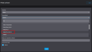Výběr doplňku Shelly Plus Add-on v nabídce typu zařízení