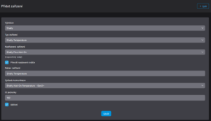 Vytvoření podřízeného zařízení Shelly Temperature pod Shelly Plus Add-on