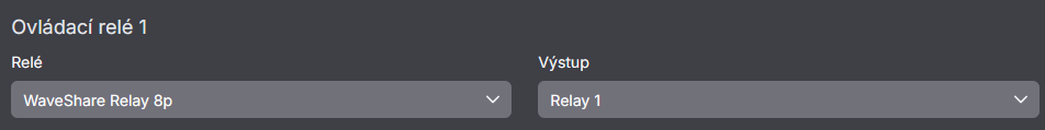 Nastavení ovládacího relé včetně volby výstupu