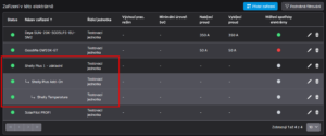 Přidané základní zařízení s doplňkem (Add-on) a teploměrem mezi zařízeními