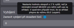 Obrázek 3 – informace pro nastavení parametru pro vybíjení (SolaX)