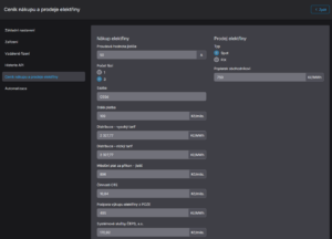 Stránka pro nastavení ceníku