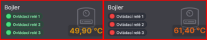 Zobrazený zapnutý widget se stavem relé pro ohřev TUV na úvodní stránce - Přehled